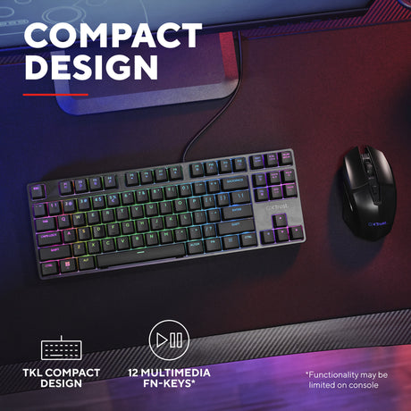 Trust GXT 864 Cada Compact Mechanical TKL Gaming Keyboard (sort, amerikansk layout (Qwerty), Huano Brown, RGB)