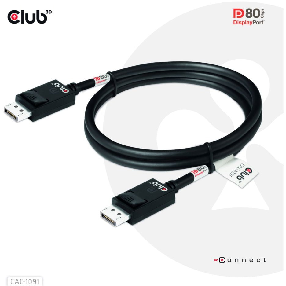 Club 3D DisplayPort 2.1 Vesa DP80 certificeret kabel han-han (sort, 1,2 meter, 4K 240Hz, 8K 60Hz, 80Gbps)