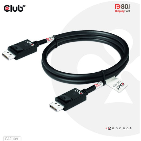 Club 3D DisplayPort 2.1 Vesa DP80 certificeret kabel han-han (sort, 1,2 meter, 4K 240Hz, 8K 60Hz, 80Gbps)