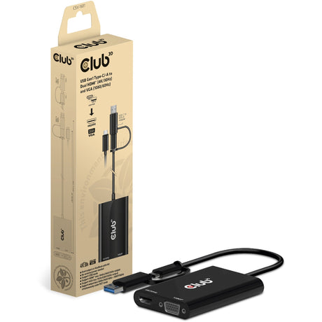 Club 3D USB Gen1 Type-C -A til Dual HDMI (4K 30Hz) VGA (1080 60Hz) Adapter (sort)