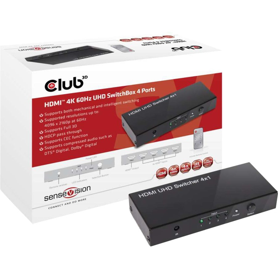 Club 3D HDMI 2.0 UHD Switchbox 4 Ports Adapter (sort, CSV-1370)