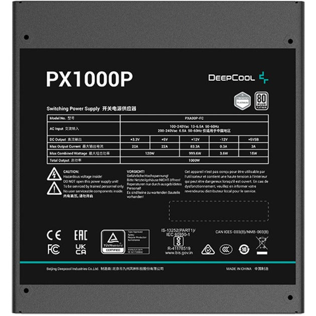 Deepcool px-p platinum modulær 1000 watt strømforsyning (5x pcie)