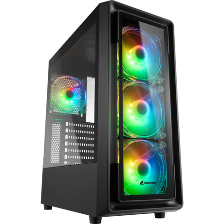 Sharkoon tk4 rgb midi tårnhus (sort | 4x usb-a | rgb | hærdet glas)