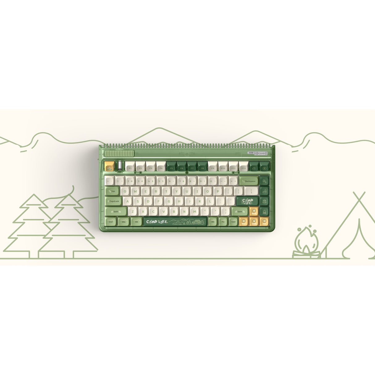 Iqunix og80 camping trådløst mekanisk tastatur (grøn, us-layout (qwerty), cherry mx red, 80% (tkl), rgb-lysdioder, hot-swappable, pbt, 2.4ghz | bluetooth 5.1 | usb-c)
