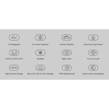 Foscam v8p, 4k 8mp dual-band wifi sikkerhedskamera (sort, med lyd- og lysalarm)