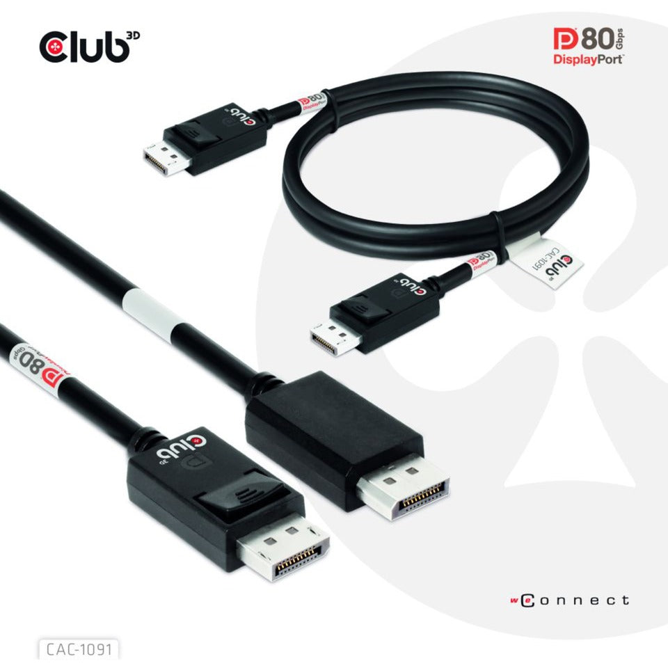 Club 3D DisplayPort 2.1 Vesa DP80 certificeret kabel han-han (sort, 1,2 meter, 4K 240Hz, 8K 60Hz, 80Gbps)