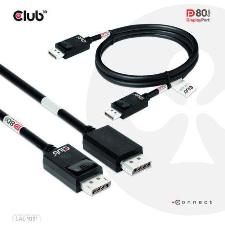 Club 3D DisplayPort 2.1 Vesa DP80 certificeret kabel han-han (sort, 1,2 meter, 4K 240Hz, 8K 60Hz, 80Gbps)