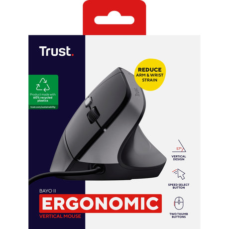 Trust bayo ii kablet ergonomisk mus (sort, 800 dpi - 2400 dpi)