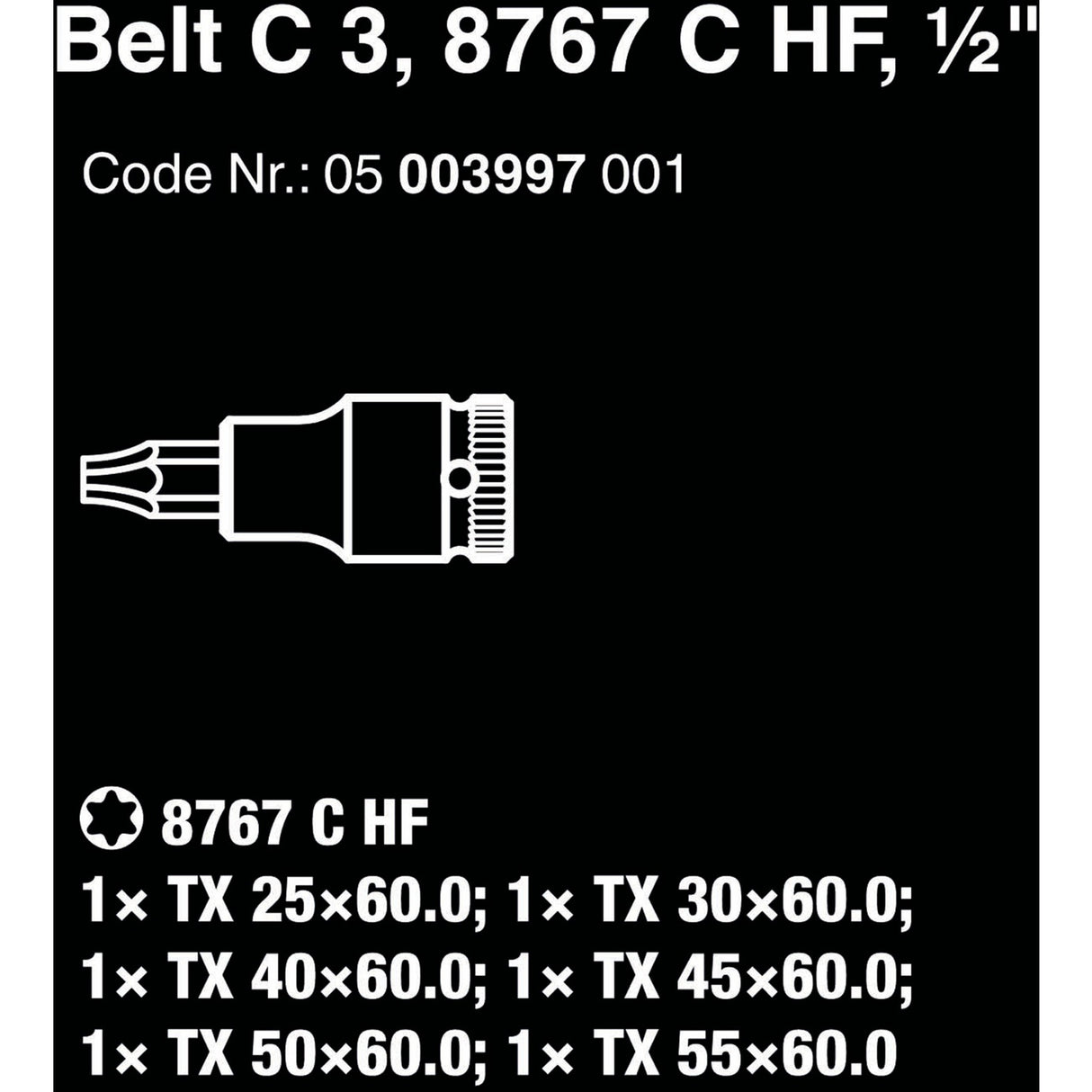 Wera belt c 3 zyklop topnøglesæt, 1 2 topnøgle (sort, 6-delt, med holdefunktion)