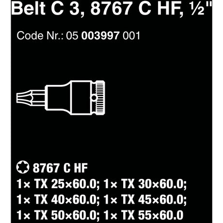 Wera belt c 3 zyklop topnøglesæt, 1 2 topnøgle (sort, 6-delt, med holdefunktion)