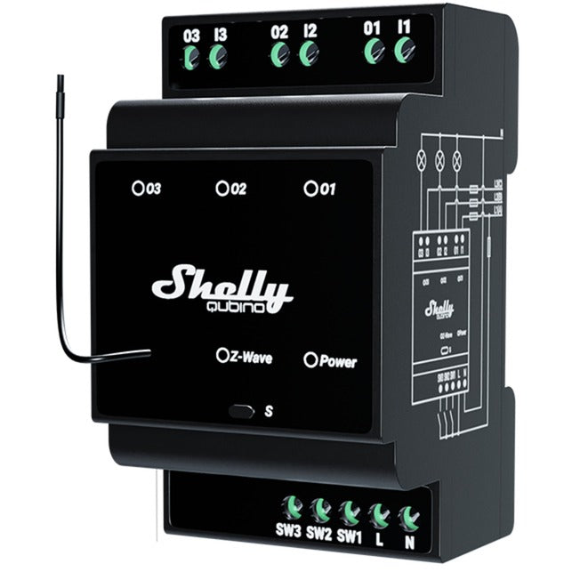 Shelly qubino wave pro 3 switch (sort, z-wave s800)