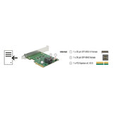 Delock pci express x4-kort u.2 nvme til 1 x intern sff-8654 4i + 1 x intern sff-8643 – lavprofil formfaktoradapter (sølv)