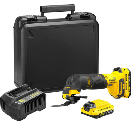Stanley fatmax v20 18v multi-værktøj multifunktionelt værktøj (gul sort, etui, 2 batterier (2.0ah) og oplader (2a) inkluderet)