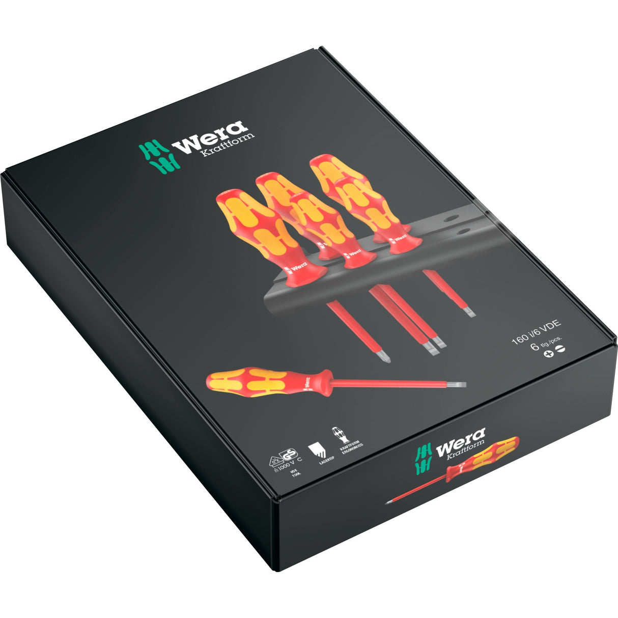 Wera 160 i 6 skruetrækkersæt kraftform plus serie 100 + stativ (rød gul, 6-delt)