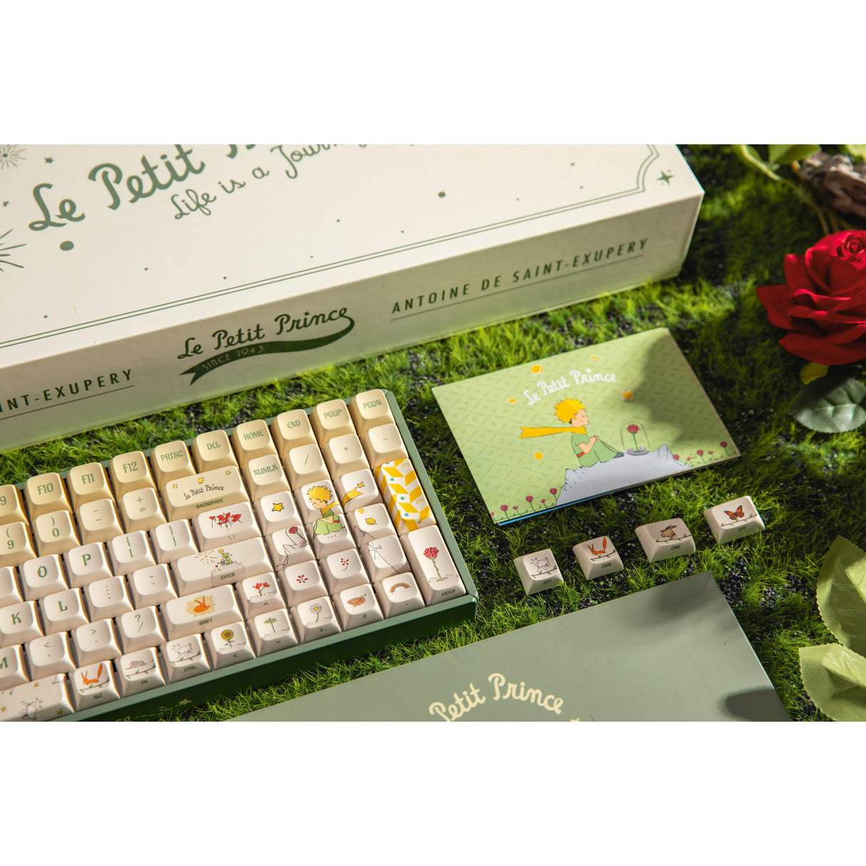 Iqunix f97 floral date rgb mekanisk gaming-tastatur (grøn, us-layout (qwerty), gateron rød, 96%, rgb-lysdioder, hot-swappable, pbt, 2.4ghz | bluetooth 5.1 | usb-c)