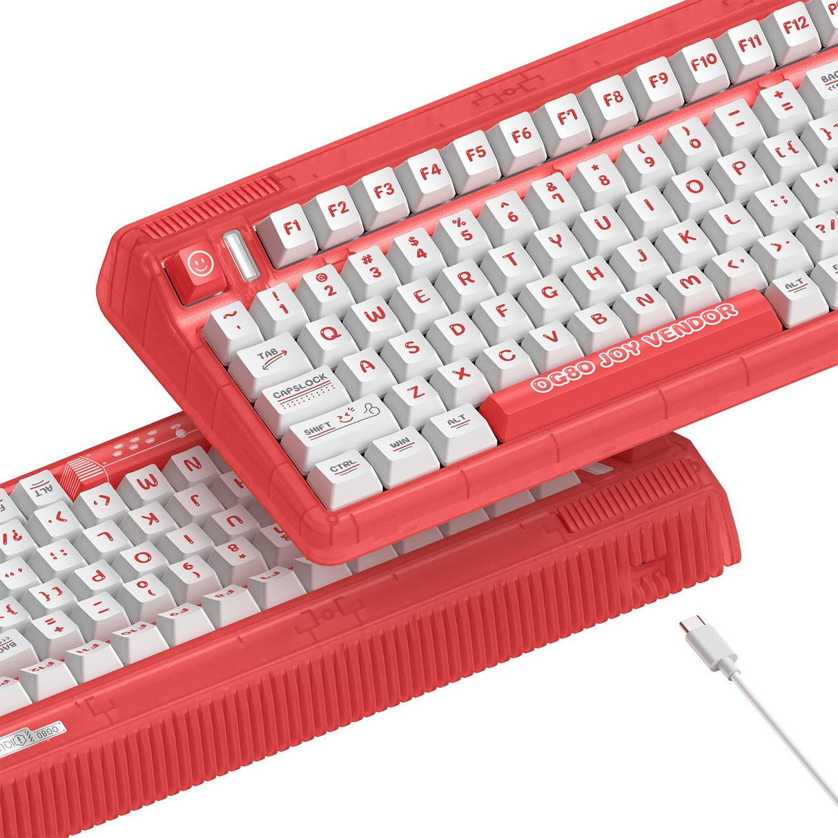 Iqunix og80 joy forhandler trådløst mekanisk tastatur (rød, us-layout (qwerty), iqunix moonstone, 80% (tkl), rgb-lysdioder, hot-swappable, pbt, 2.4ghz | bluetooth 5.1 | usb-c)