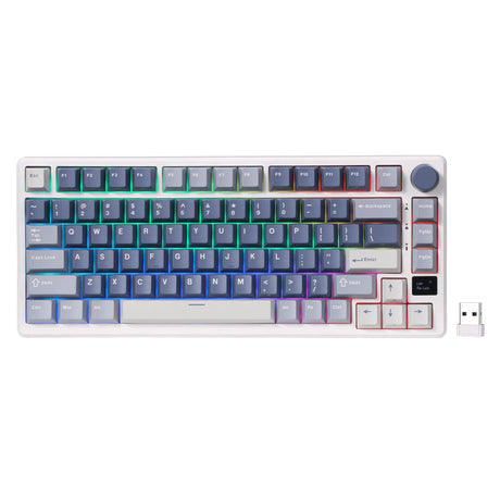 Royal Kludge M75 trådløst gaming-tastatur (amerikansk layout (QWERTY), 75%, havblå, sliver switch, RGB, hot swap, 2,4 GHz | USB-C | Bluetooth)