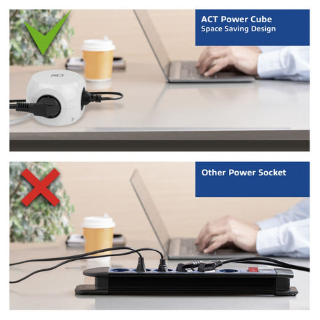 Act connectivity act strømskinne terning med 3 sokler, 30w strømforsyning USB-C a porte, kabellængde 1,5m ac2425