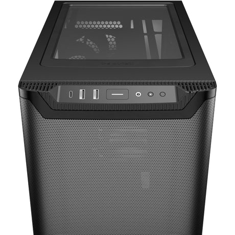 Vær stille! pure base 501 luftstrømsvindue midi tårnhus (sort | 2x USB-A | 1x USB-C | hærdet glas)