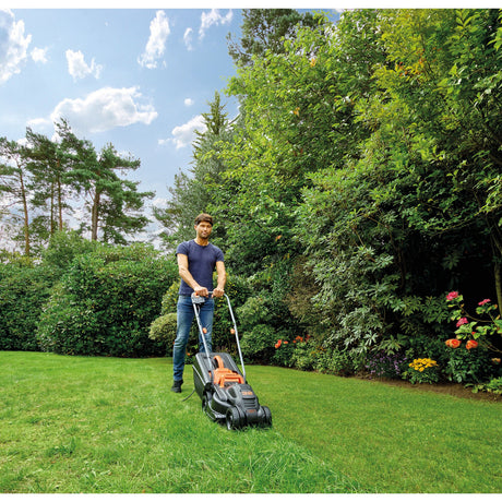 Black+decker 1000w 32cm plæneklipper + 250w græstrimmer (sort orange, græsplæner op til 250m²)