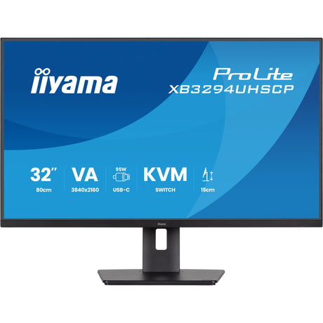Iiyama Prolite xb3294uhscp-b1 31.5 4k uhd-skærm (sort, 2x hdmi, skærmport, 2x usb-a, 3x usb-c)