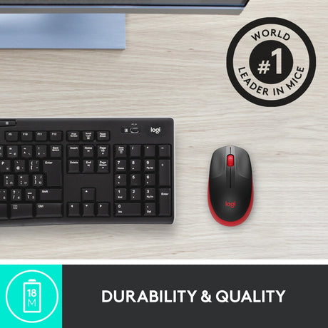 Logitech m190 trådløs mus i fuld størrelse (rød, 1000 dpi)