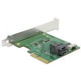 Delock pci express x4-kort u.2 nvme til 1 x intern sff-8654 4i + 1 x intern sff-8643 – lavprofil formfaktoradapter (sølv)