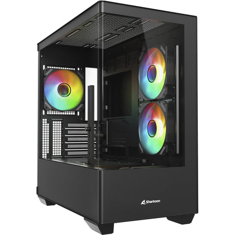 Sharkoon elite shark cm100 midi tårnhus (sort | 2x USB-A | 1x USB-C | RGB | hærdet glas)