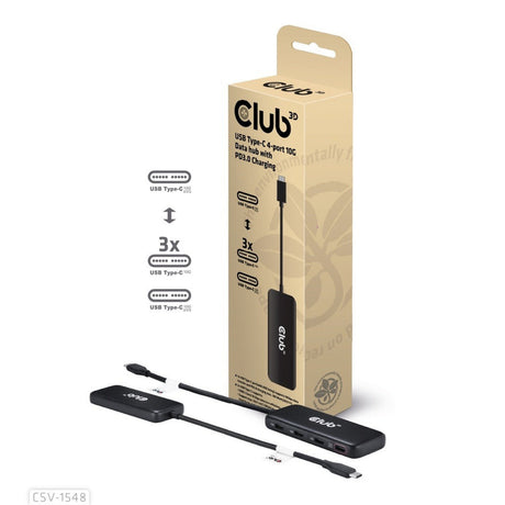 Club 3D USB-C 4-ports 10G datahub med PD3.0 USB-hub (sort)