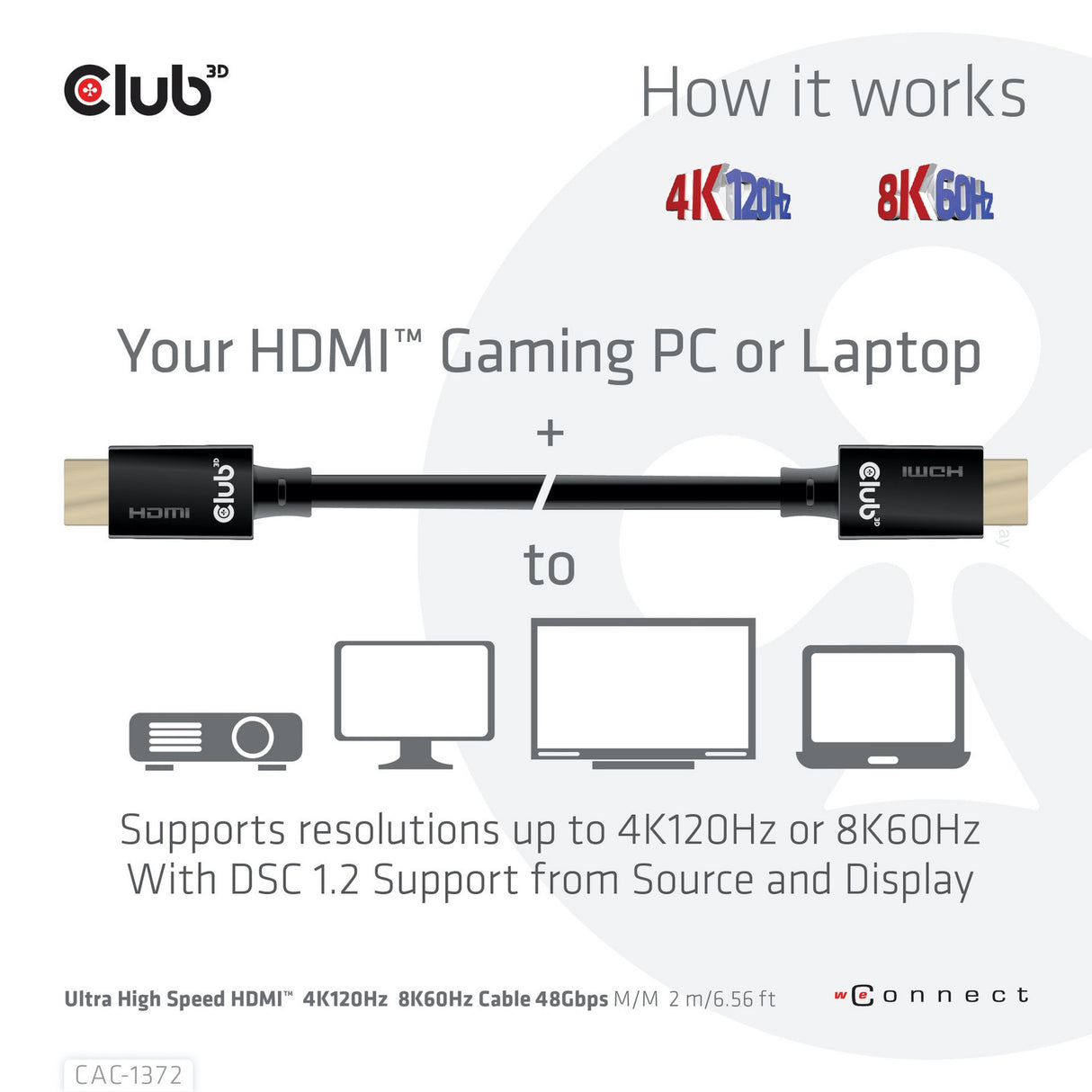 Club 3D ultra højhastigheds HDMI 2.1 certificeret kabel han-han (sort, 2 meter, 4K 120Hz, 8K 60Hz, 48Gbps)