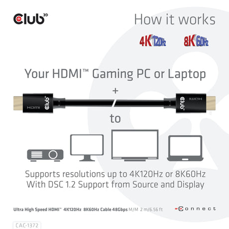 Club 3D ultra højhastigheds HDMI 2.1 certificeret kabel han-han (sort, 2 meter, 4K 120Hz, 8K 60Hz, 48Gbps)