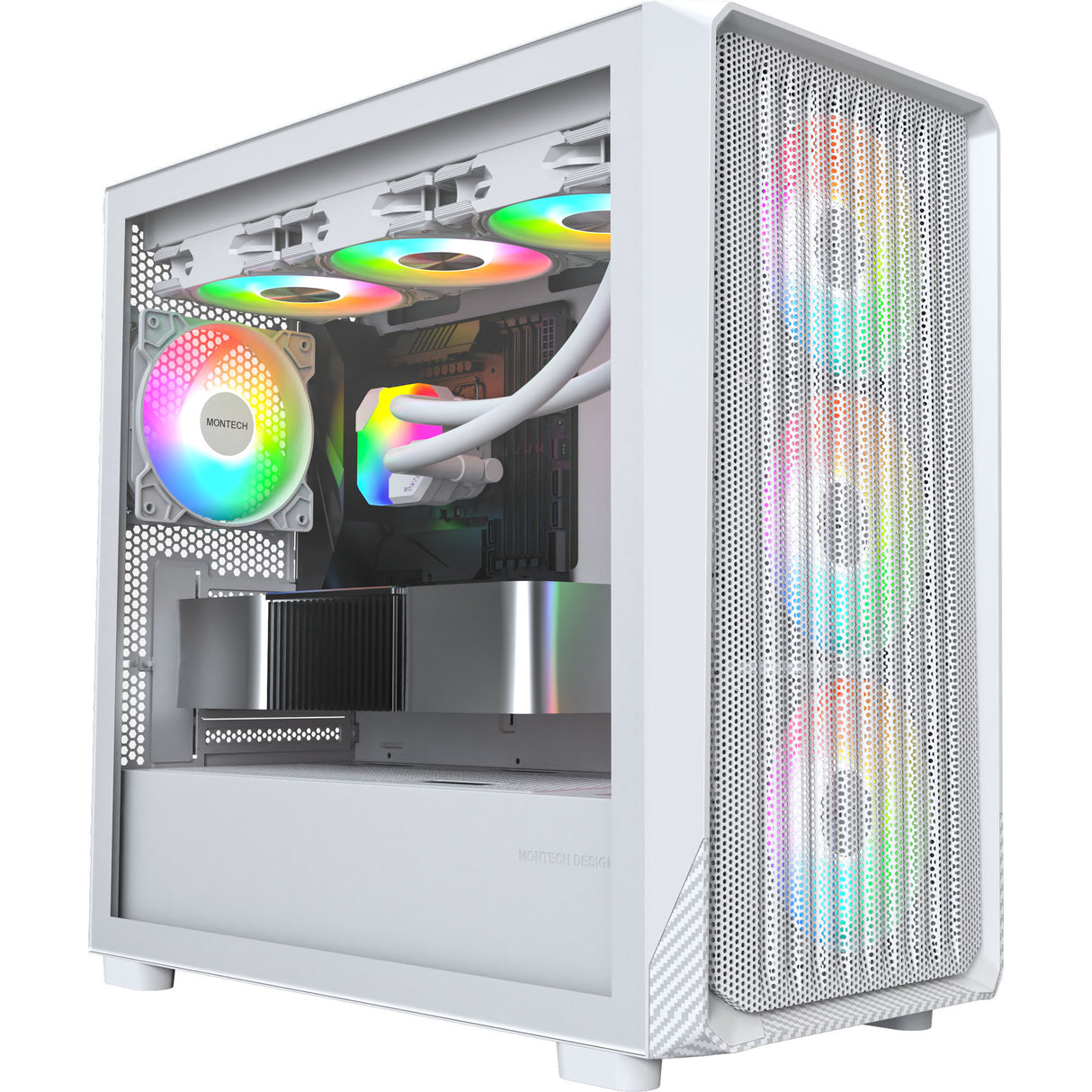 Montech x5m midi tårnhus (hvid | 2x USB-A | 1x USB-C | RGB | hærdet glas)