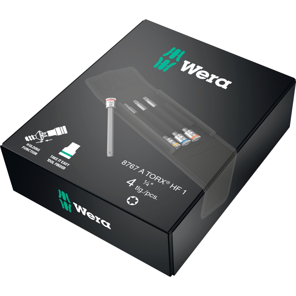 Wera 8767 a torx® hf 1 zyklop bit topnøglesæt torx topnøgle (sort sølv, 4-delt, med holdefunktion, 1 4-drev)