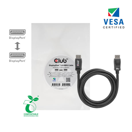 Club 3D DisplayPort 1.4 Vesa-certificeret kabel han-han (sort, 1 meter, 8K 60Hz eller 2x 4K 60Hz, 32,4Gbps)