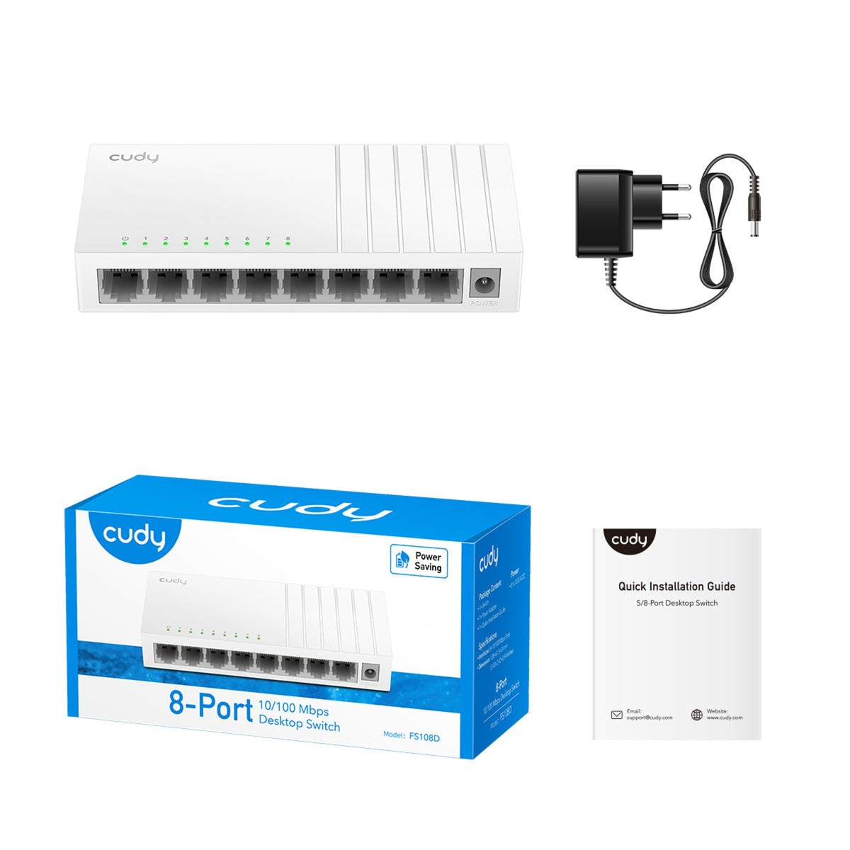 Cudy 8-ports 10 100 mbps uadministreret switch (hvid)