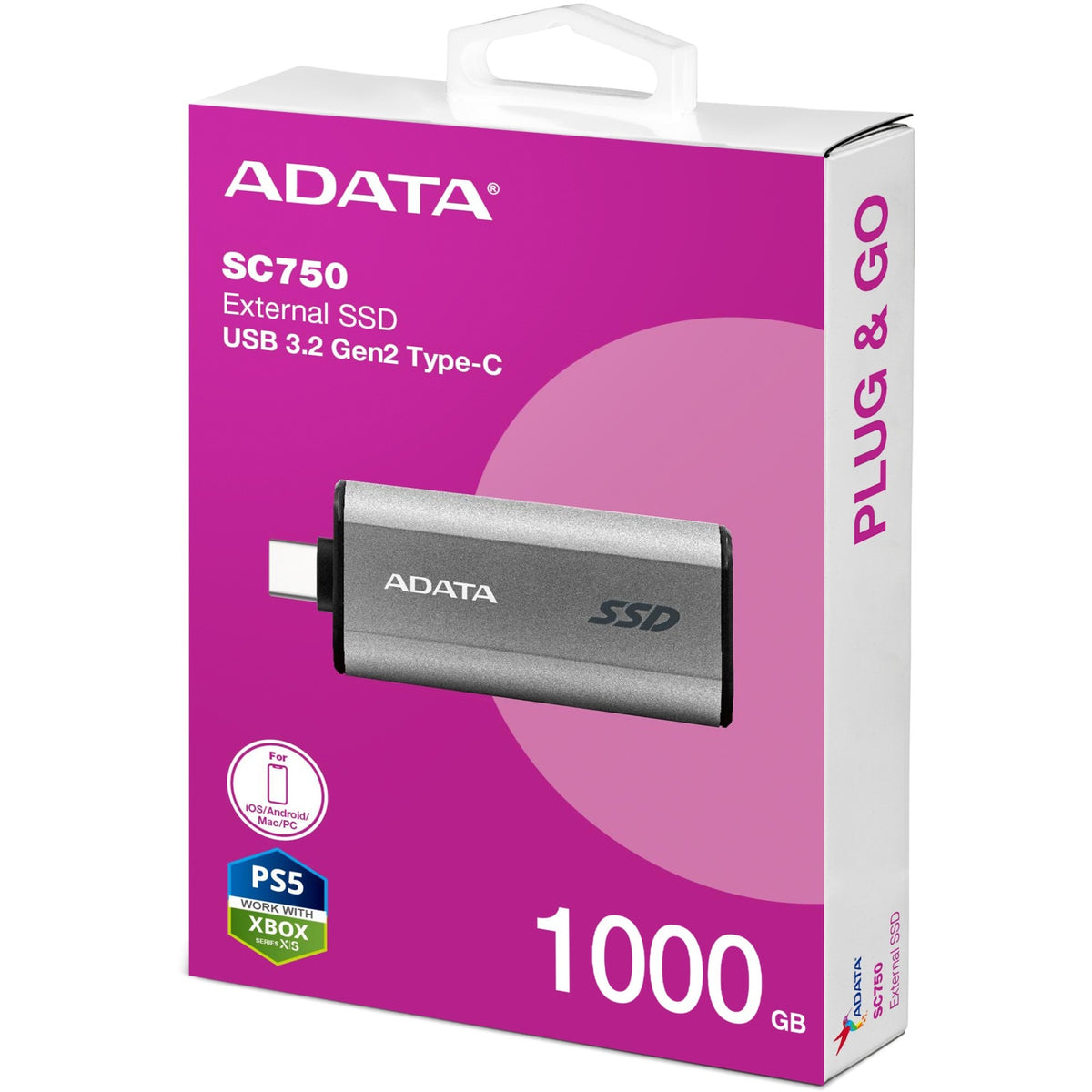 Adata sc750 1 TB ekstern SSD (titanium, sc750-1000g-ccbk, USB-C 3.2 (10 Gbit s))