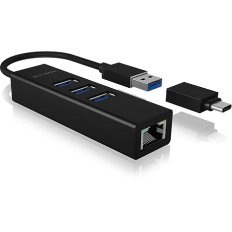 Icy box ib-hub1419-lan USB-hub (sort, 3x USB-A 3.2 (5 Gbit s), 1x LAN)