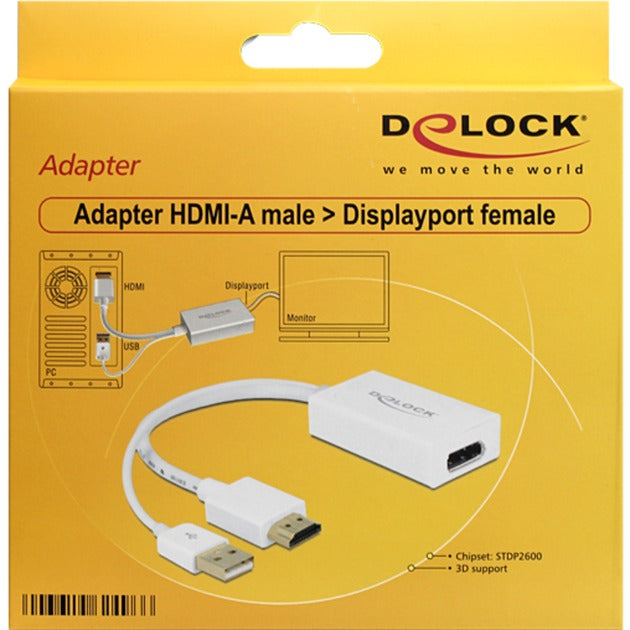 Delock HDMI-A (han) > Displayport 1.2 (hun) adapter (hvid, 0,245 meter)