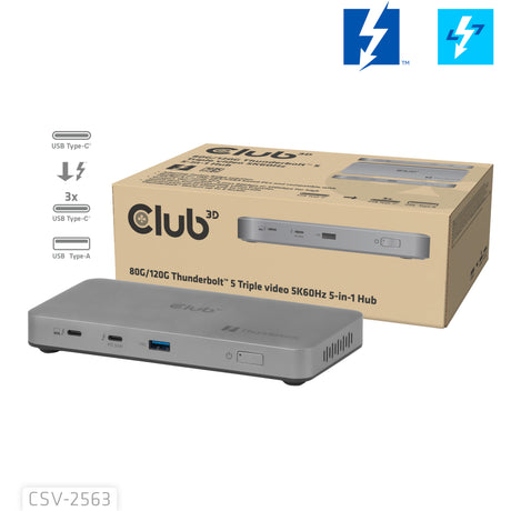Club 3D 5-1 Thunderbolt 5 Hub Triple Video Docking Station (grå)