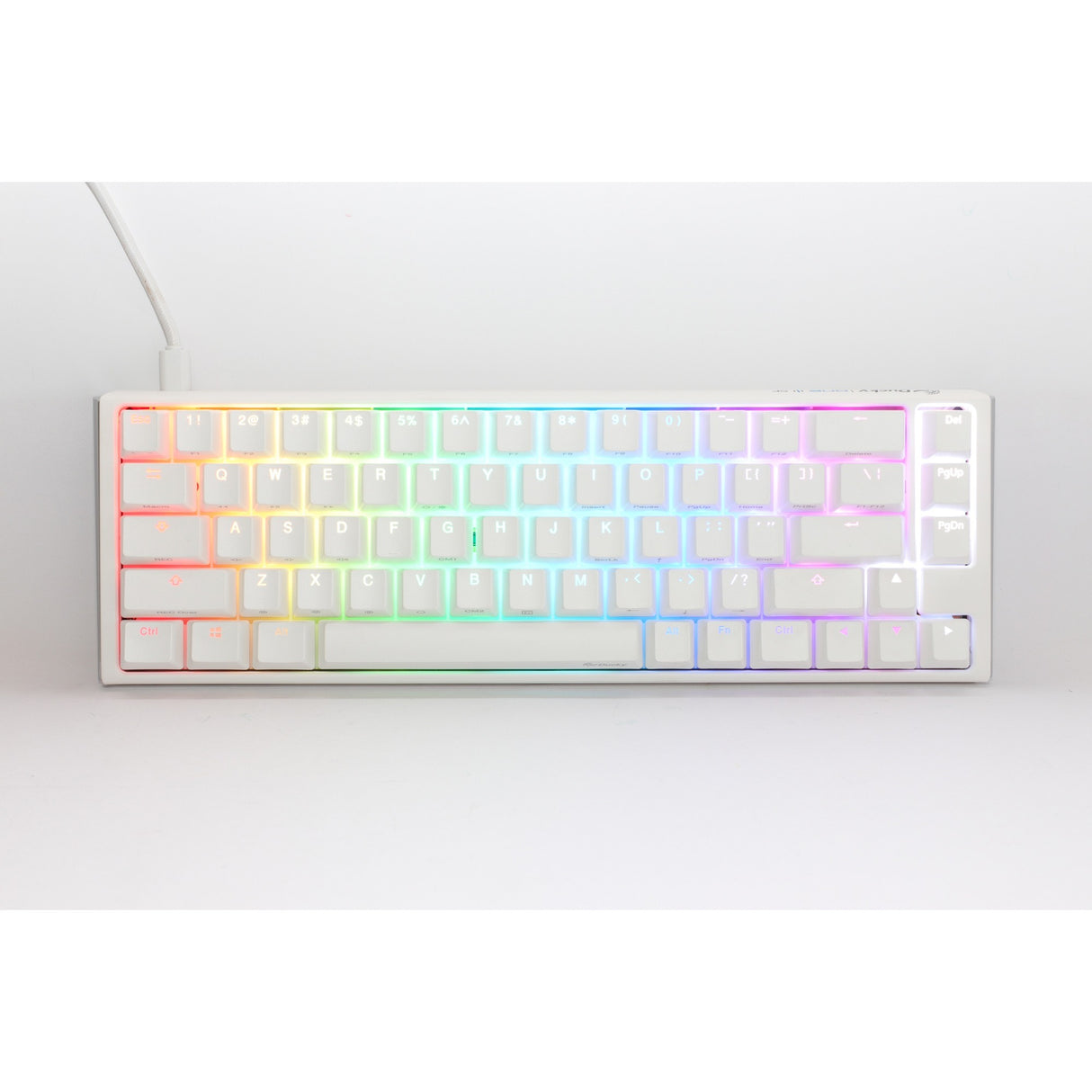 Ducky one 3 klassisk rent hvidt SF RGB mekanisk tastatur (hvidt, amerikansk layout (Qwerty), cherry MX brown, 65%, RGB LED'er, double-shot PBT, hot-swappable, Quack mekanik)