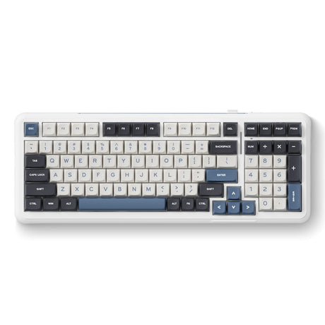 Mchose K99 Navy Blue Hyacinth trådløs pakningsmontering mekanisk RGB-tastatur (hvid, amerikansk layout (Qwerty), KTT Hyacinth, RGB, Hot Swap, Double-Shot PBT, trådløs | Bluetooth | USB-C)