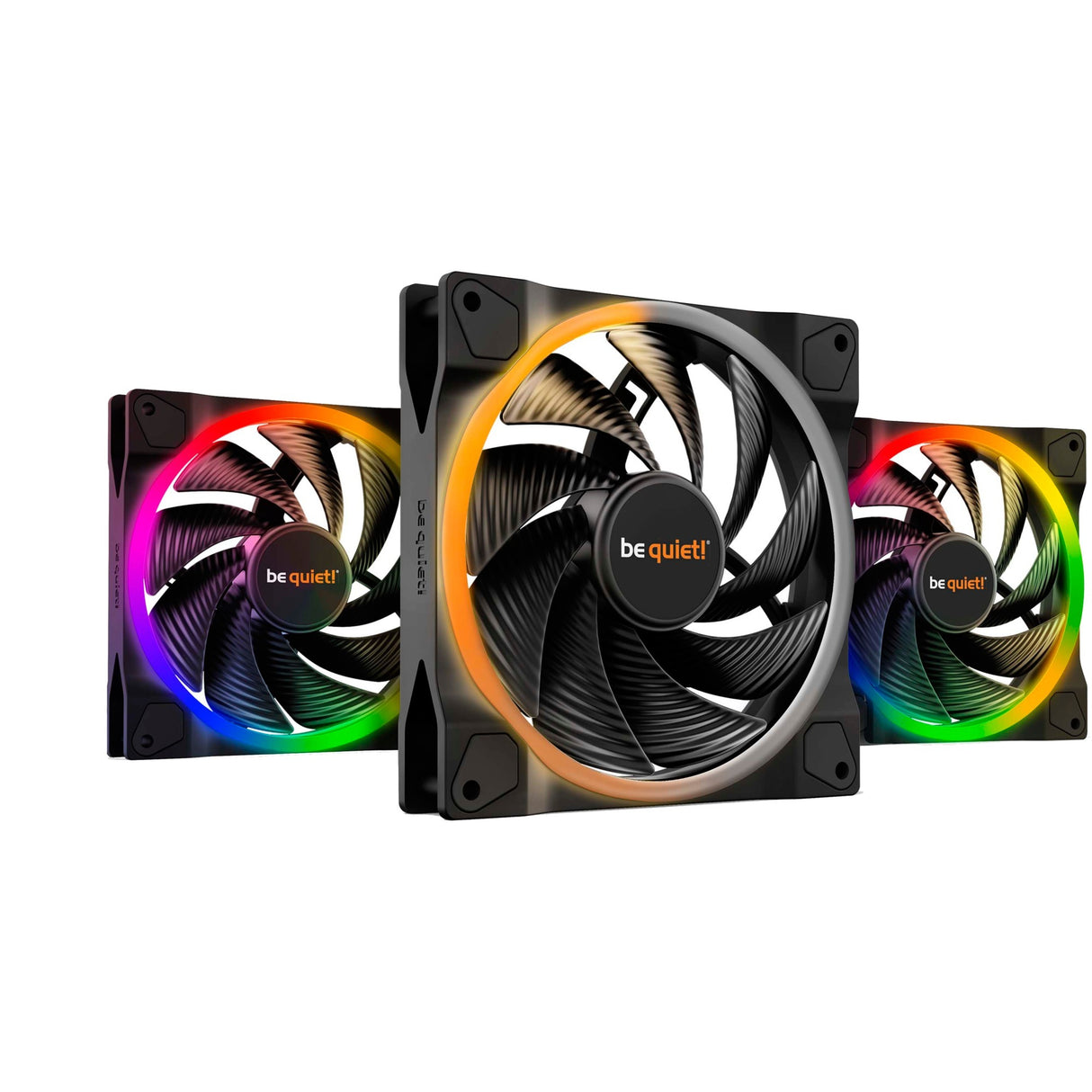 Vær stille! ® light wings pc-blæser 140 mm pwm højhastigheds-triple-pack - 9 silence-optimerede blæserblade - argb-belysning på for- og bagside med 18 LED'er til et specialfremstillet pc-hus - case ventilator med meget lydsvag drift og holdbare lejer