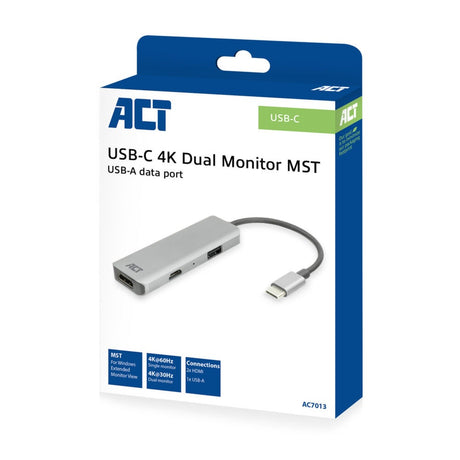 Akt-tilslutning USB-C 4K multiport-adapter til 2 HDMI-skærme, USB-A-dataport (aluminium)
