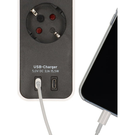 Brennerstuhl ecolor strømskinne med 2 USB-C ladestik | 4-fold | hvid sort | 1,5m h05vv-f 3g1,5 - 1153240126