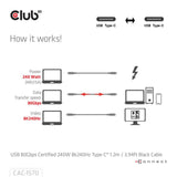 Club 3D USB-C 80 Gbps certificeret 240W 8K 240Hz kabel (sort, 1,2m)