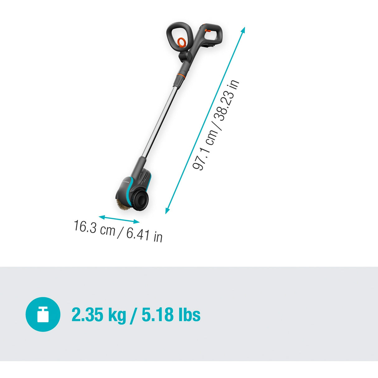 Gardena easyweed batteri ukrudtsbørste 1800 18v p4a solo ukrudtsfjerner (grå turkis, batteri og oplader medfølger ikke, strøm til alle alliance)