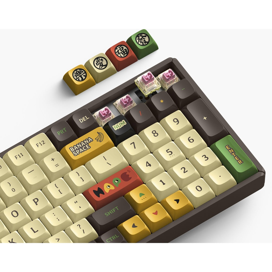 Iqunix f97 happy ape trådløst mekanisk tastatur (brunt, us-layout (qwerty), cherry mx red, 96%, rgb-lysdioder, hot-swappable, pbt, 2.4ghz | bluetooth 5.1 | usb-c)