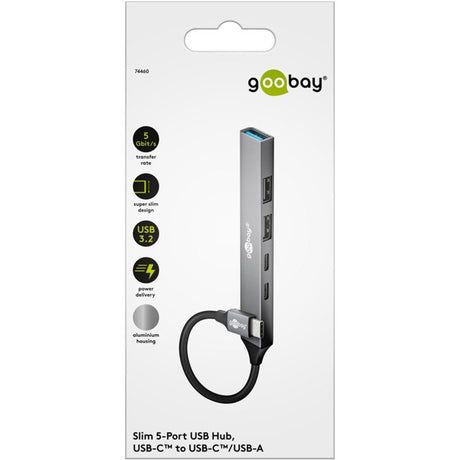 Goobay slim USB-hub med 5 porte, USB-C til USB-C USB-A, 5 Gbit s (lysegrå)