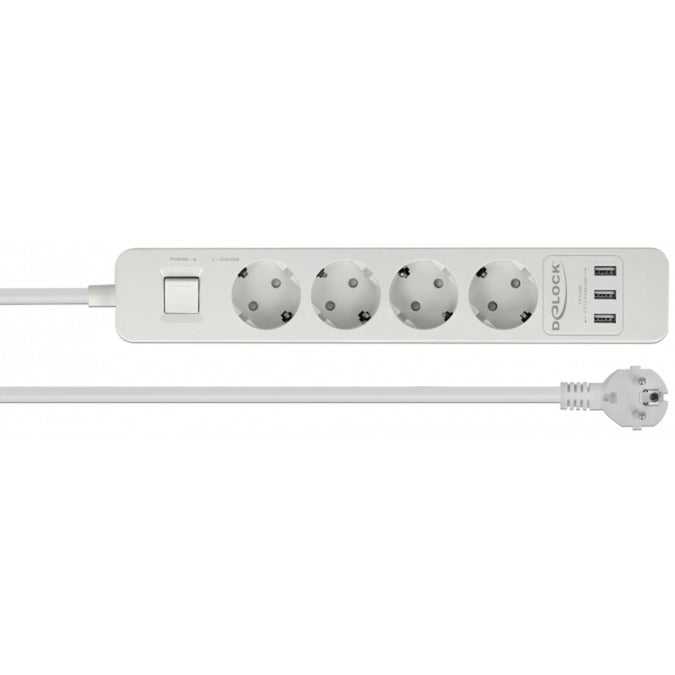 Delock 4-vejs strømskinne med USB-porte strømskinne (hvid)