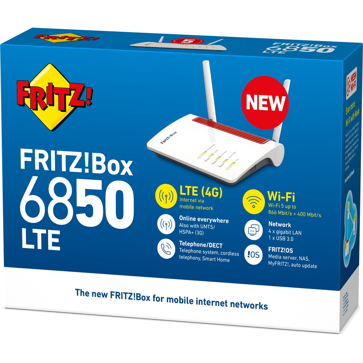 Fritz! box 6850 lte international wlan lte router (hvid rød, 4g (lte), 3g 3g+ (umts hspa+), mesh wi-fi)